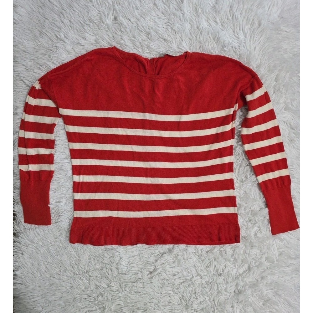 Loft Orange‎ and White Stripe Sweater Cardigan Buttoned Back size Medium Womens